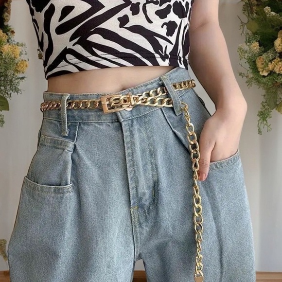 Stylish Gold Plated Chain Belt‎ Simple Casual Metal Waist Chain Adjustable - Picture 2 of 12